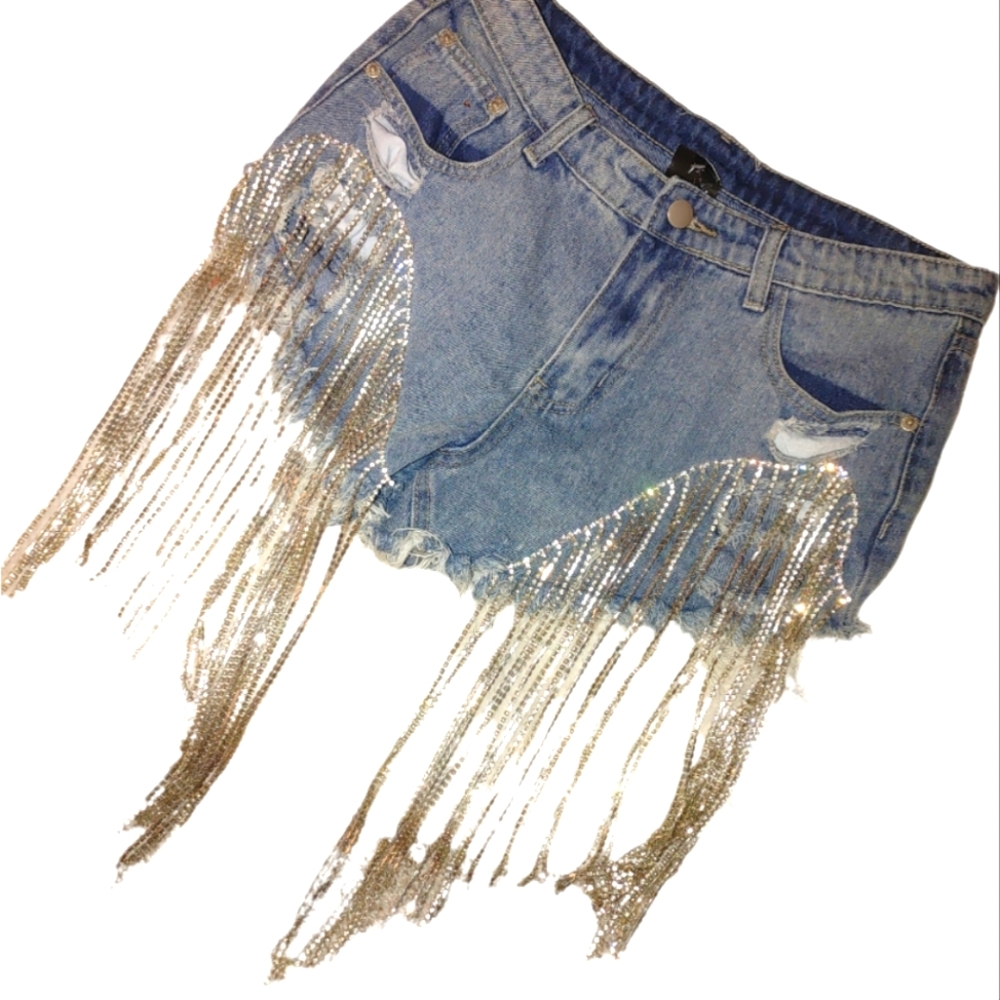 Posh by V Jean & Crystal Tassel Shorts